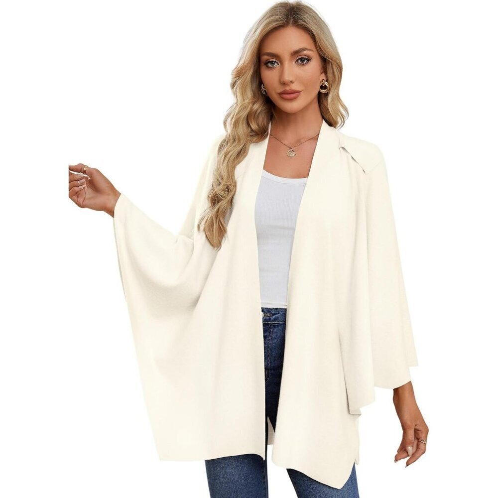 Women's 1-ivory Cross Front Poncho Sweater Wrap Knitted Elegant Shawls Cape - Picture 4 of 6